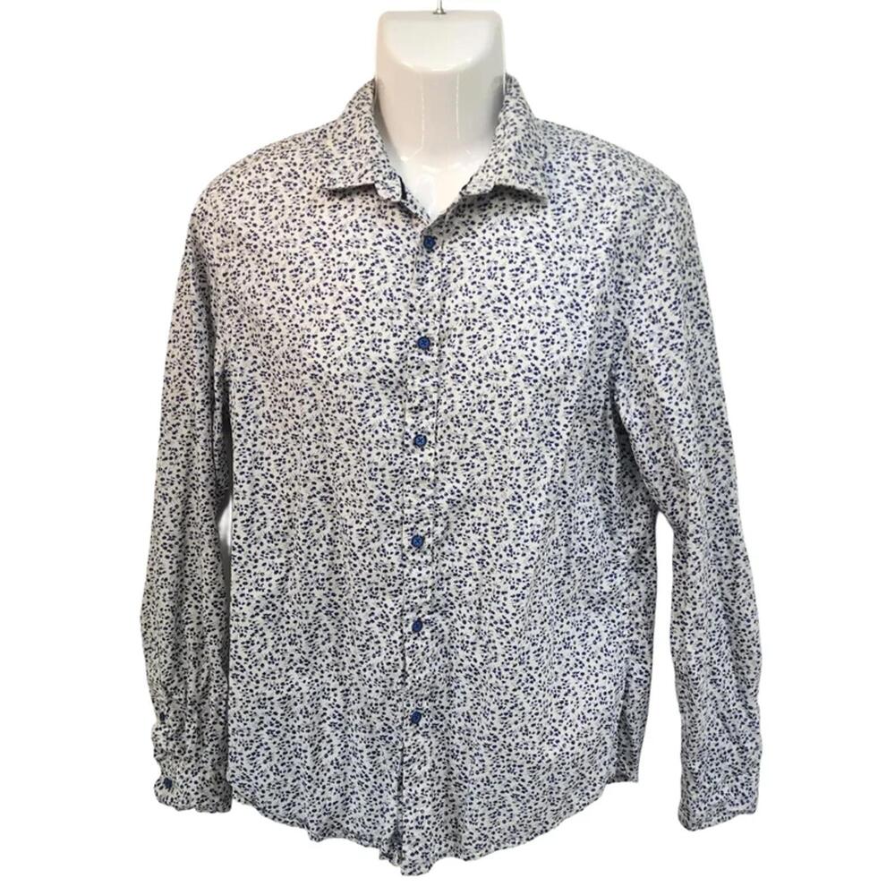 Denim & Flower Slim Fit Navy & White Floral Button Down L